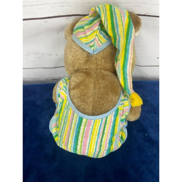 Vintage 1982 Amtoy Sleepytime Bear Plush Toy With Striped Pajamas & Hat‎ - Picture 2 of 7